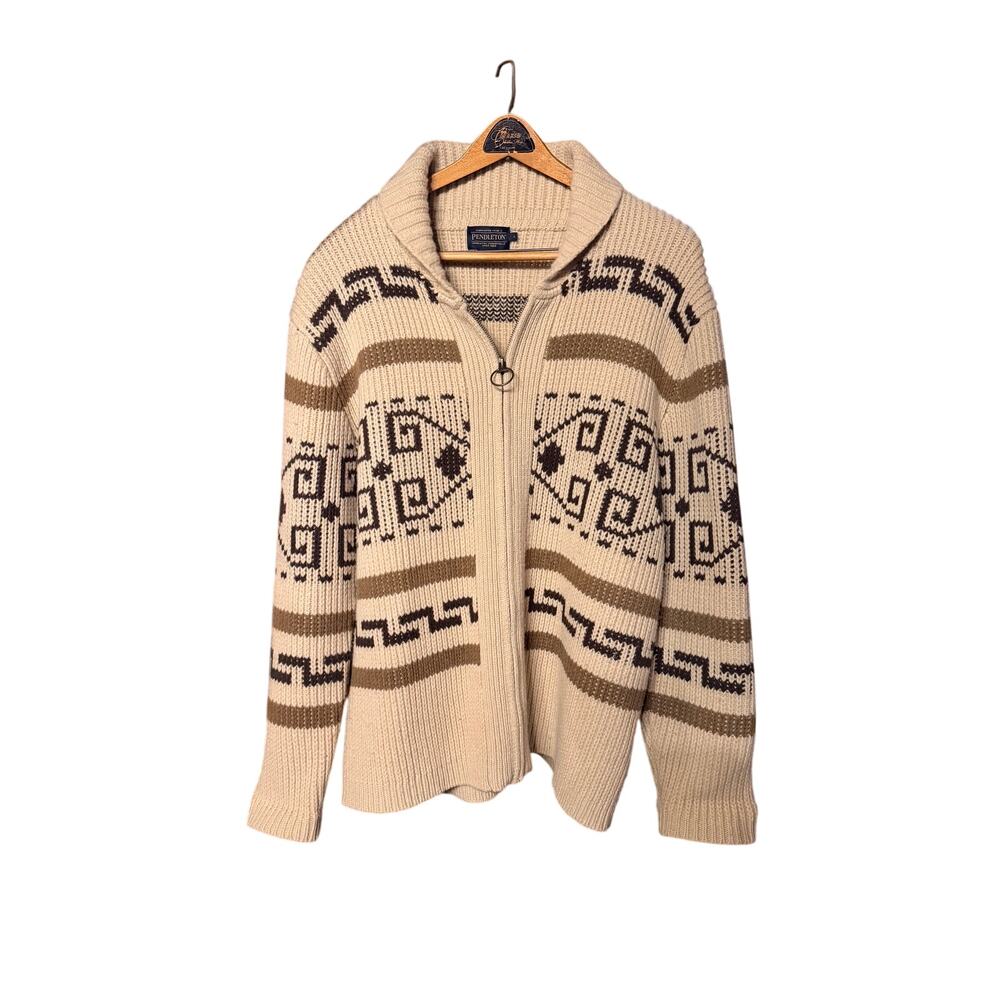 Pendleton Wool Zip Cardigan Mens L Western Southwest Vintage Sweater